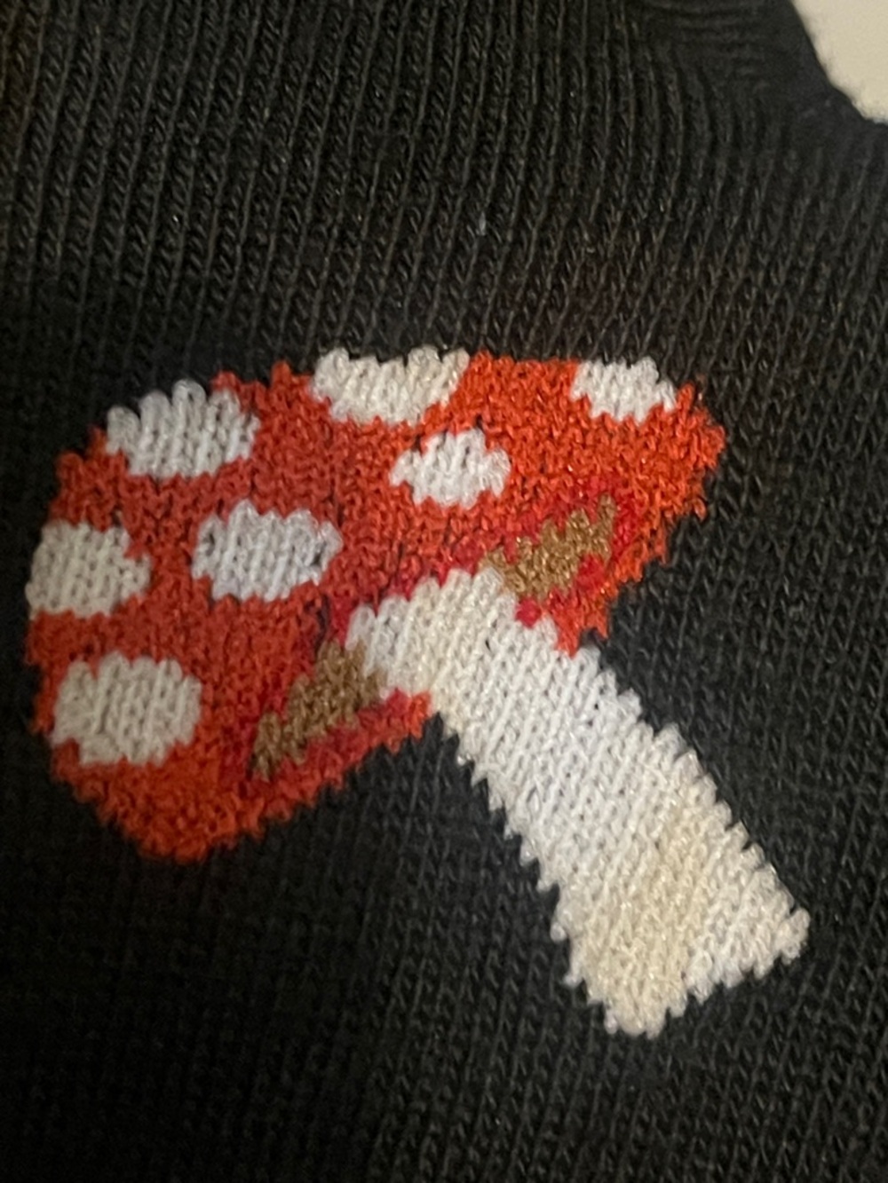 Black Crew Socks with Red Mushroom Pattern - Picture 6 of 7